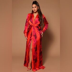 NEW Gabriella Long Sleeve Maxi Dress - Orange Print 2X